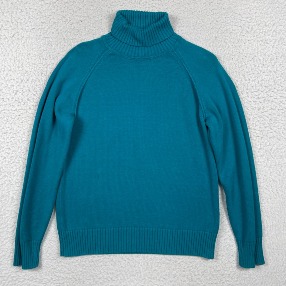 Jeanne Pierre Sweater Womens XL Blue Turtleneck Cotton Knit Preppy Classic
